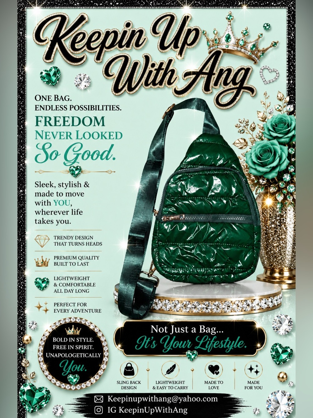 Green Quilted Sling Backpack - Stylish Everyday Crossbody